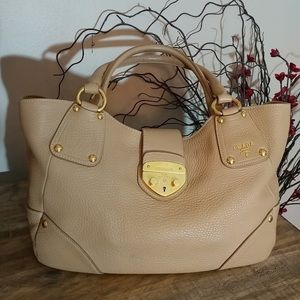 Prada Vitello Daino Pushlock Satchel Tote